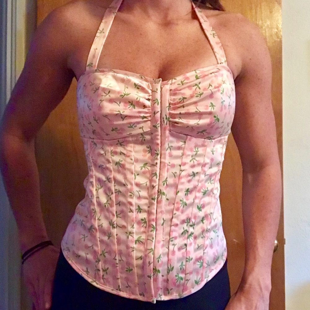 Satin light pink cherry corset top